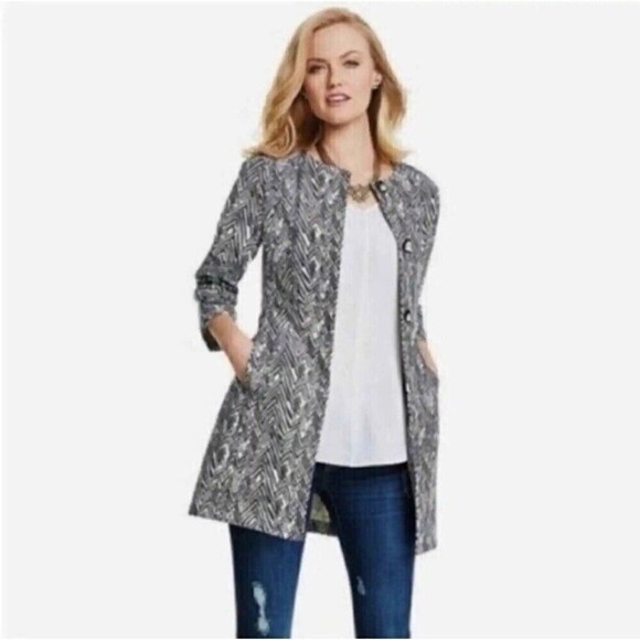 CAbi Jackets & Blazers - Cabi Grey Zig Zag Zebra Chevron Ponte Knit Stretch Long Jacket Large Style #3034